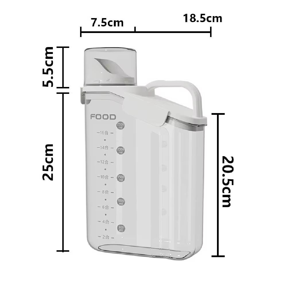 1Pc Cereal Containers Storage, Airtight Grain Jar with Measuring Cup Kitchen Organizers for Oatmeal, Grain, Flour, Pet Food