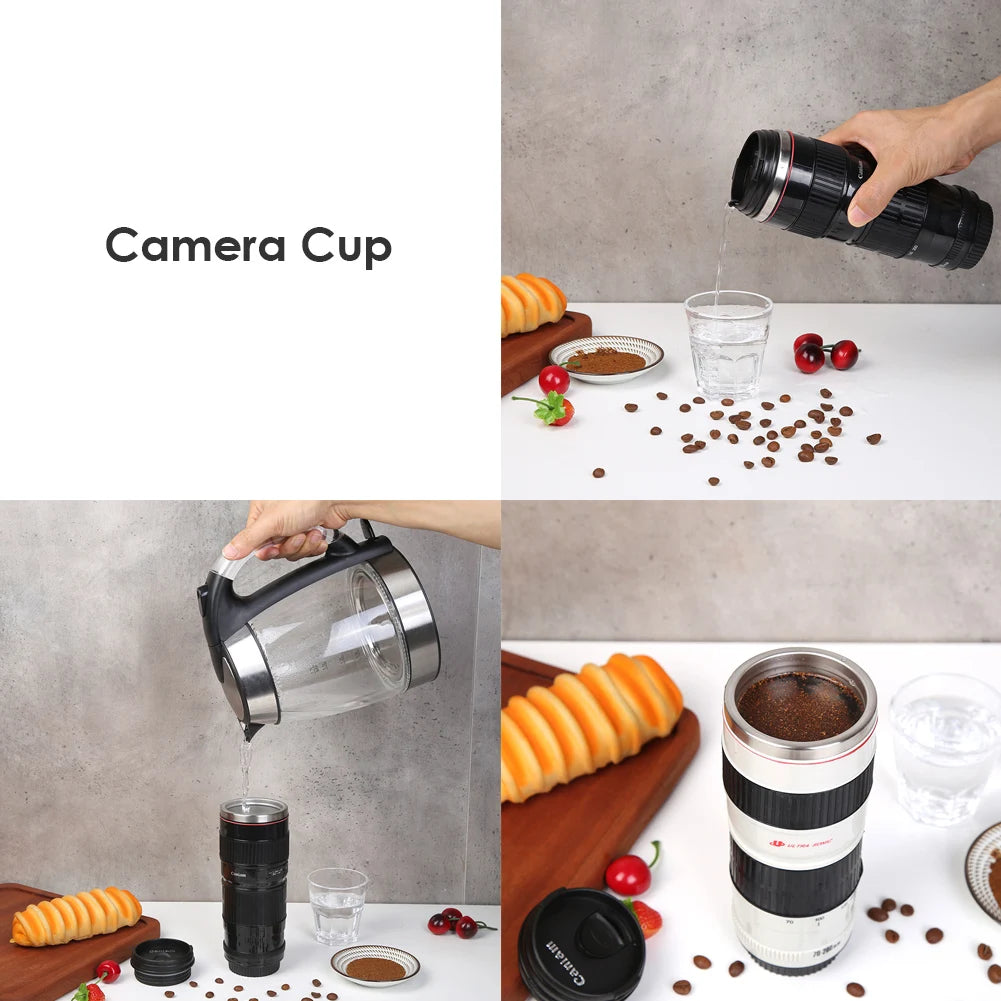 Stainless Steel SLR Camera Coffee Lens Mug Camera White Black Coffee Mug Coffee Cups Creative Emulation Mug Gift 50-400Ml