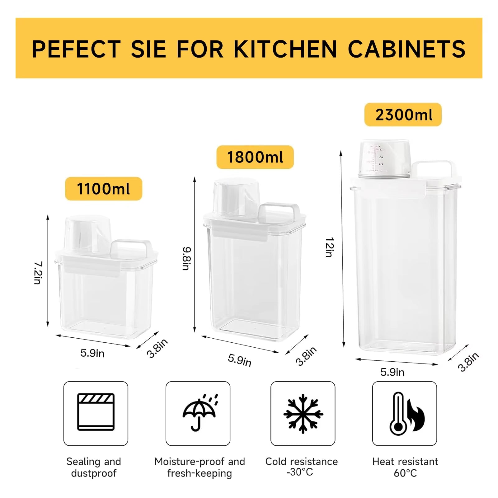 1Pc Cereal Containers Storage, Airtight Grain Jar with Measuring Cup Kitchen Organizers for Oatmeal, Grain, Flour, Pet Food