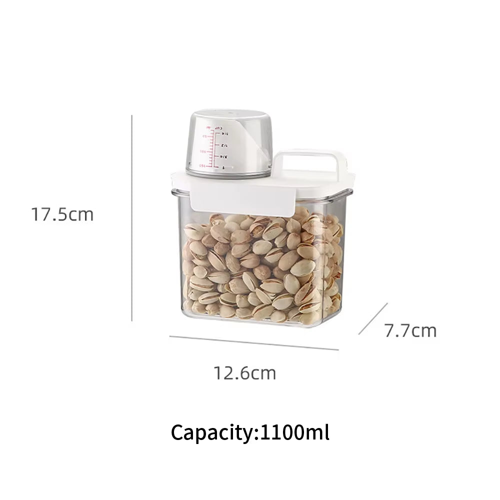 1Pc Cereal Containers Storage, Airtight Grain Jar with Measuring Cup Kitchen Organizers for Oatmeal, Grain, Flour, Pet Food