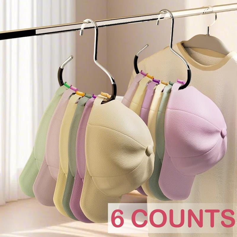6 Counts Hat Organizer, Stainless Steel Hat Hangers for Closet, Hat Rack Hat Holder Cap Organizer for Baseball Caps, Scarf, Hat